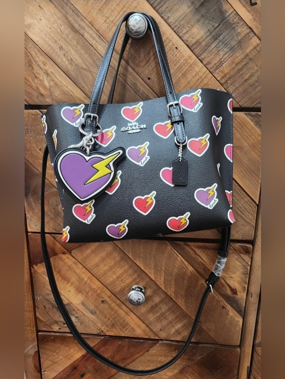 Coach Mollie Tote 25 Heart Bolt Print Crossbody Bag & Wristlet Combo - Picture 9 of 9